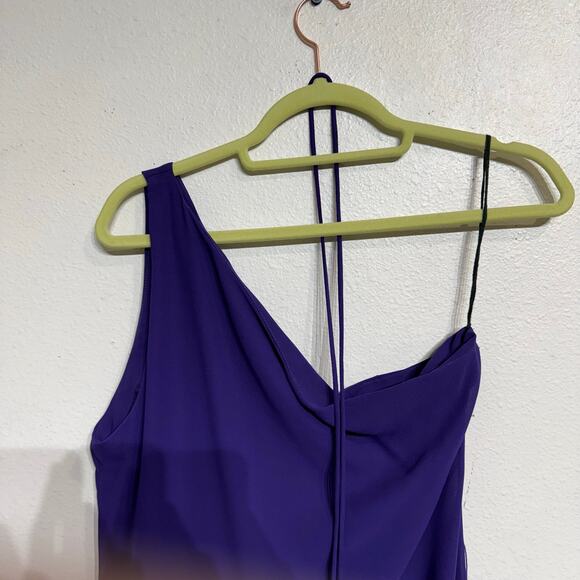 Shangri La Purple Embroidered One Shoulder Vintage Midi Dress Sz M - Picture 9 of 13